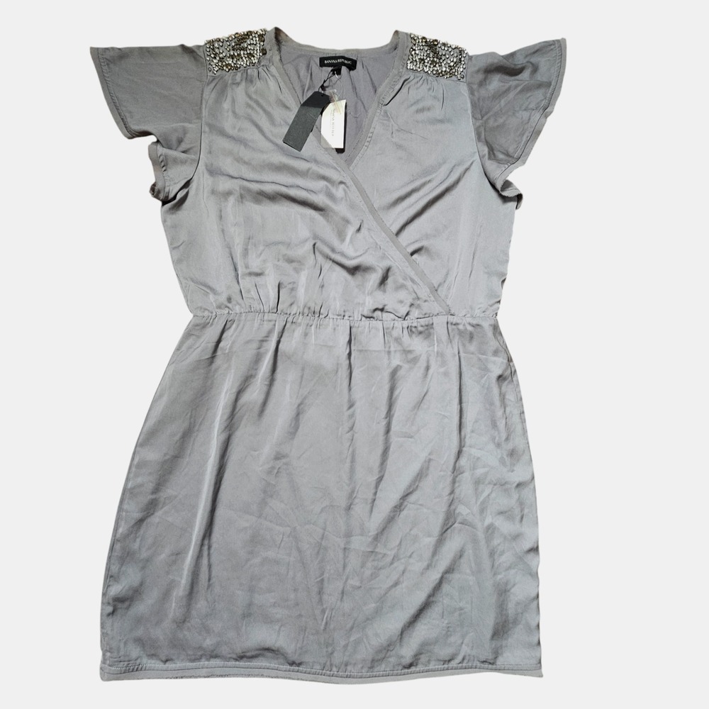 Banana Republic Rhinestones Embellished Shoulder Faux Wrap Mini Dress XL NWT
